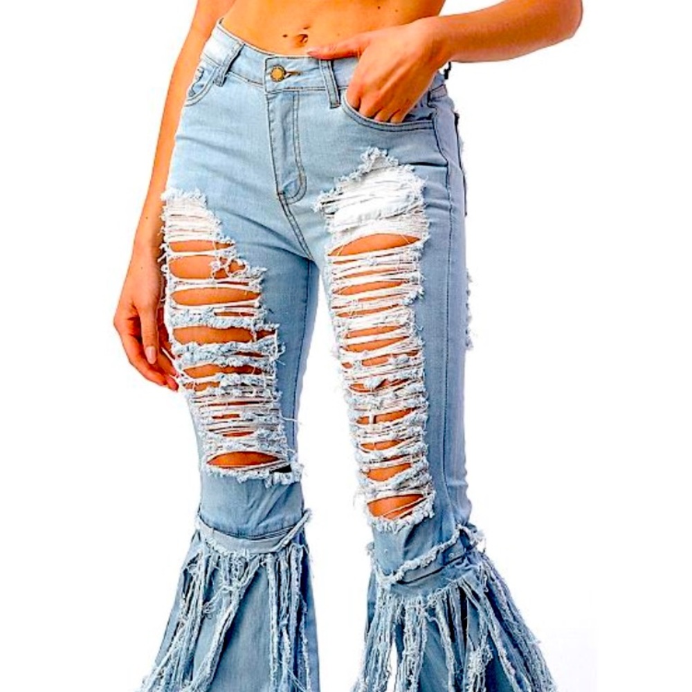 Denim ripped bell jeans